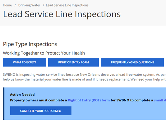 Lead Service Line Inspections page